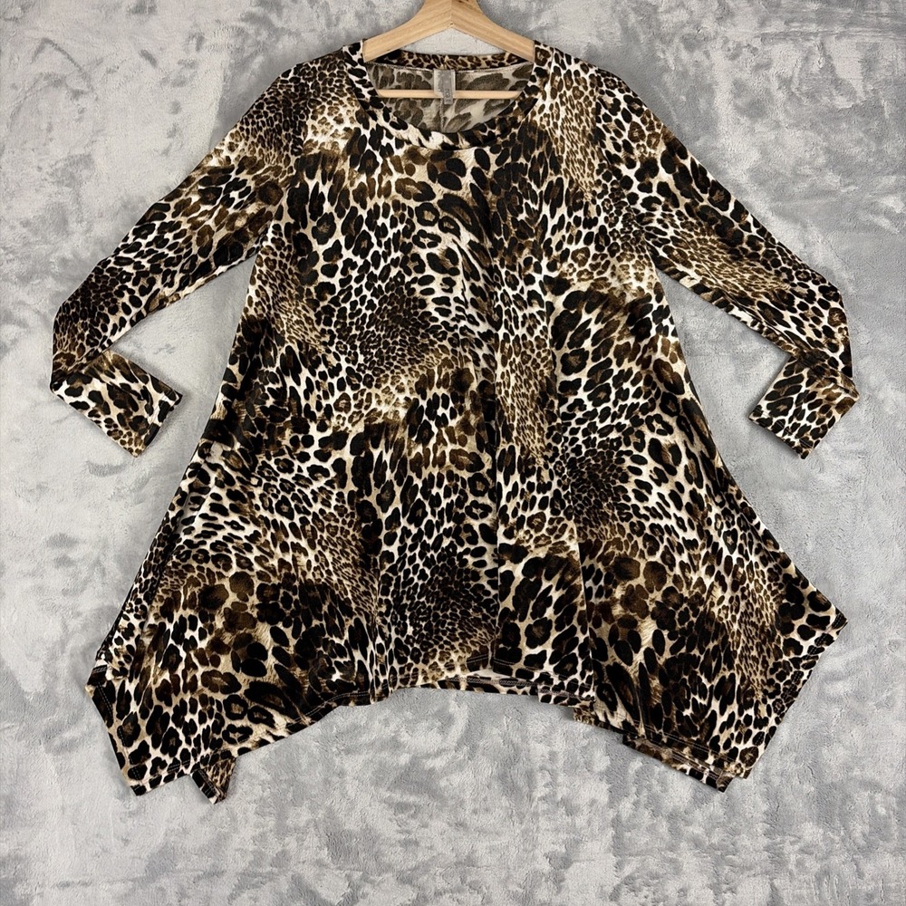 MOA Collection Tunic Women Small Soft Long Sleeve Leopard Lagenlook Indie
